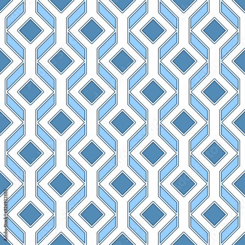 Seamless geometric pattern consisting of hollow cube shapes with border lines. Suitable for graphic design, textiles, interiors, wrapping, print, etc.