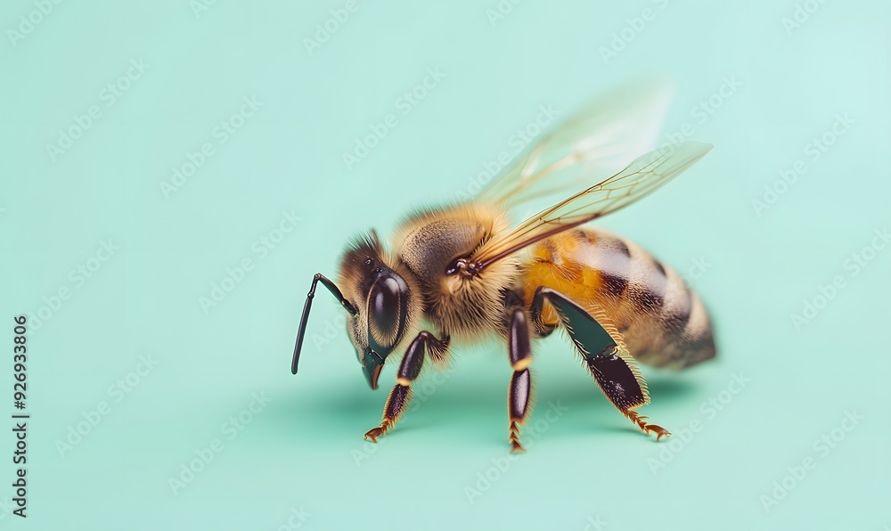 A honey bee isolated on a green background,Generative AI A honey bee isolated on a green background,Generative AI