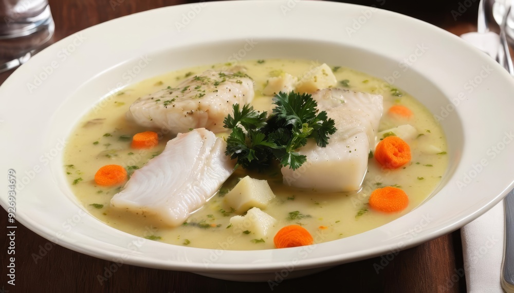 Delicious seafood chowder with a twist of fresh herbs and vibrant carrots Delicious seafood chowder with a twist of fresh herbs and vibrant carrots