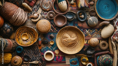 Exploring Global Artisan Treasures: Close-Up of Handcrafted Items Celebrating Cultural Diversity