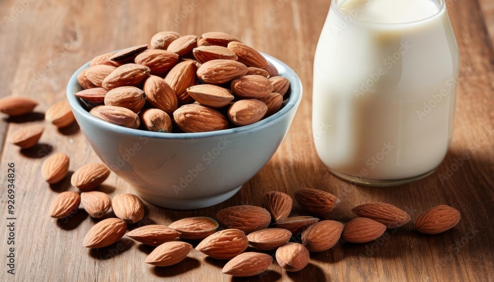 Nutritious start to the day with almonds and milk Nutritious start to the day with almonds and milk