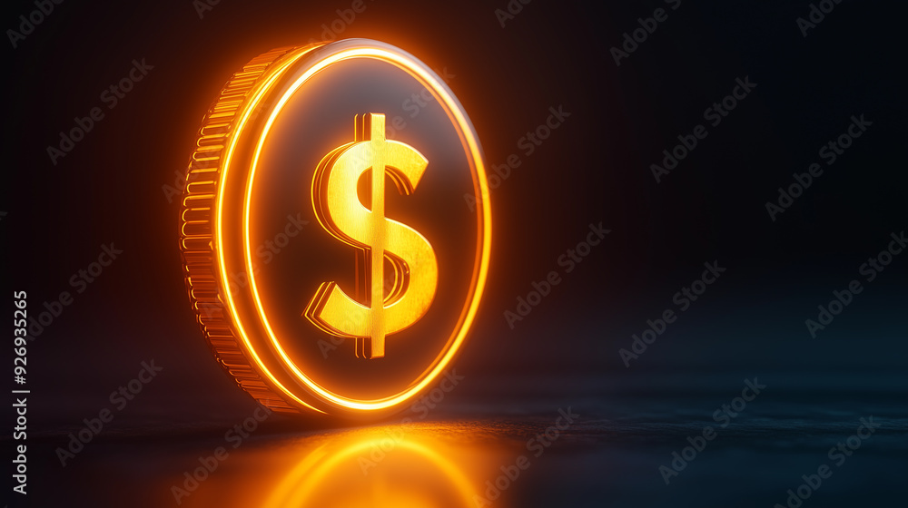 Glowing Dollar Coin on Dark Background Glowing Dollar Coin on Dark Background