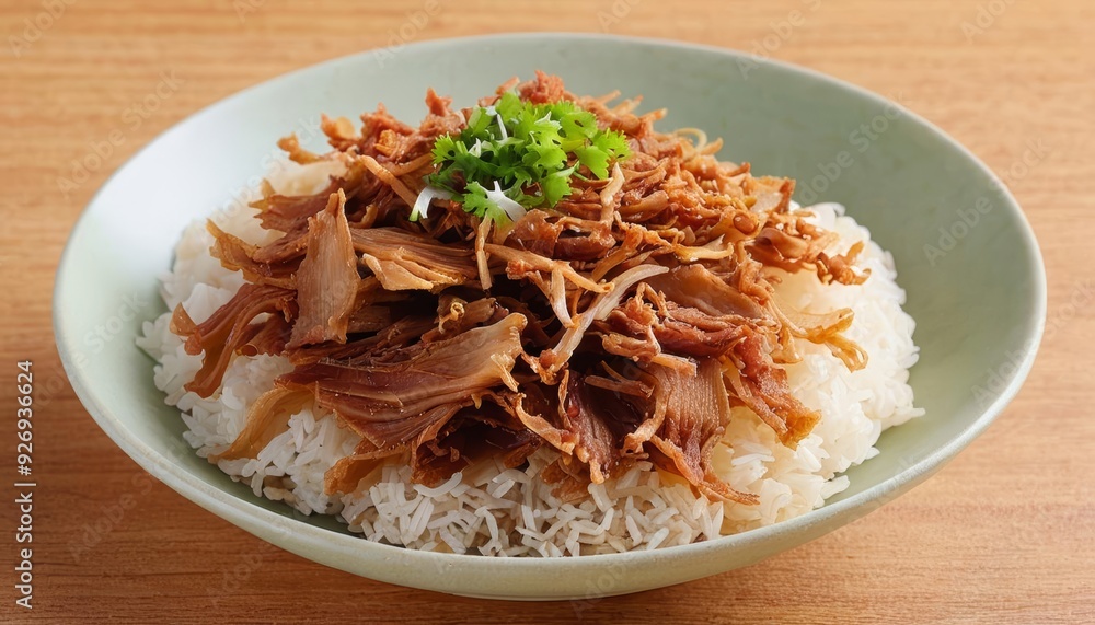 Delicious Asian dish with rice and meat ready to be savored Delicious Asian dish with rice and meat ready to be savored