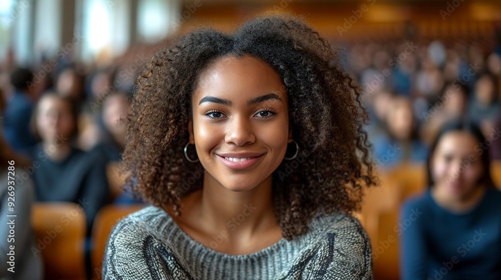 Smiling Black Female Student in University Lecture Hall - Embracing the Joy of Learning Smiling Black Female Student in University Lecture Hall - Embracing the Joy of Learning