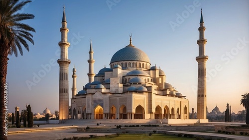 Wallpaper Mural Majestic mosque with tall minarets and a large central dome, glowing in the evening light Torontodigital.ca