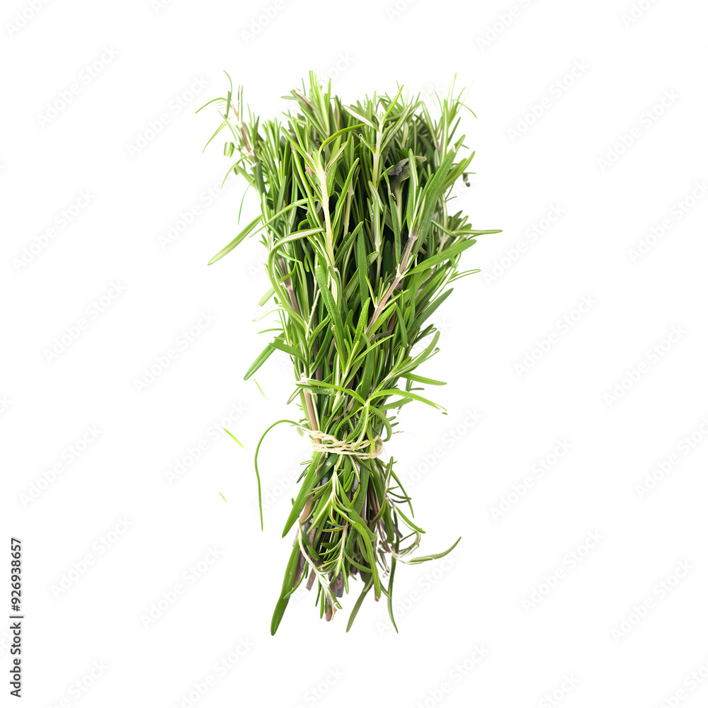 Bundle of rosemary stems isolated on a transparent background, showcasing their aromatic needles and fresh green color. Bundle of rosemary stems isolated on a transparent background, showcasing their aromatic needles and fresh green color.