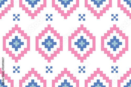 Cross Stitch embroidery seamless.Geometric pixel ethnic patterns. American, Mexican,African, mediterranean, nordic,Aztec style.Beautiful folk art background design for products, fabric,print decorate.