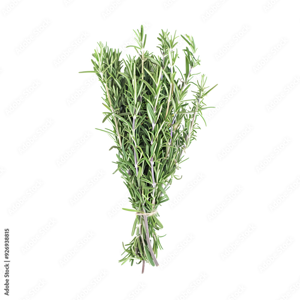 Close-up of a bundle of rosemary stems on a transparent background, highlighting their textured, needle-like leaves and vibrant hue. Close-up of a bundle of rosemary stems on a transparent background, highlighting their textured, needle-like leaves and vibrant hue.