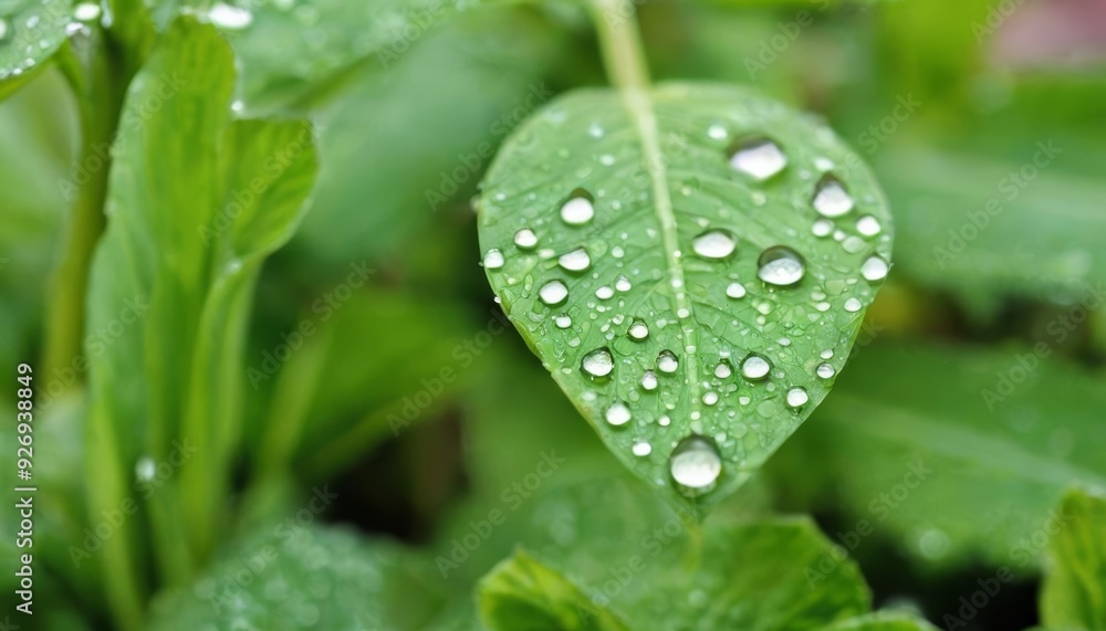 Raindrops on a leafy green plant closeup Raindrops on a leafy green plant closeup