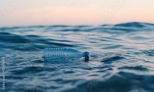 plastic water bottle is being dragged out to sea, Generative AI photo