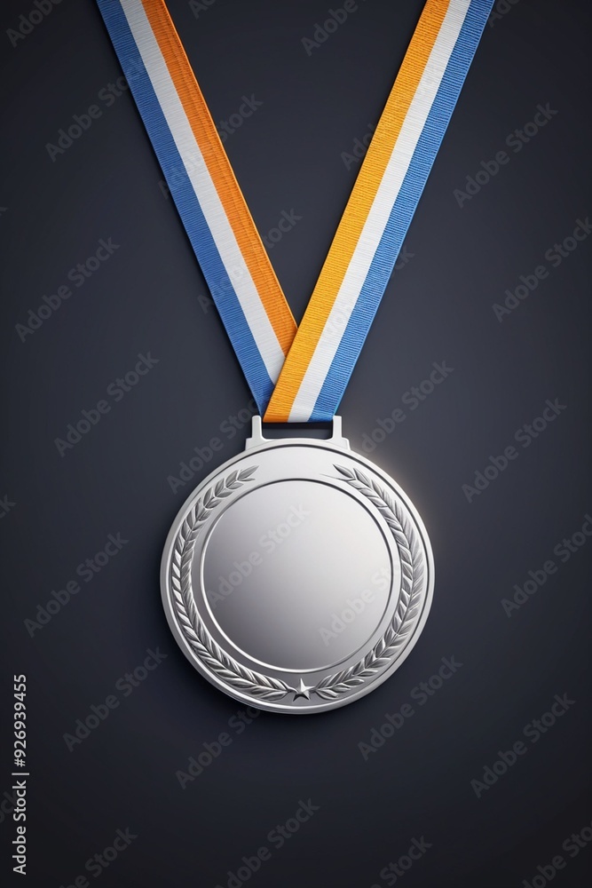 Silver medal icon isolated on a clean dark background Silver medal icon isolated on a clean dark background