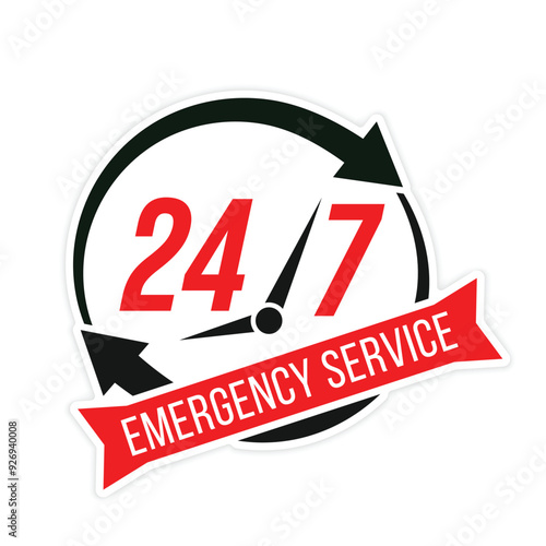 vector 24 and 7 Emergency Service red and black design
