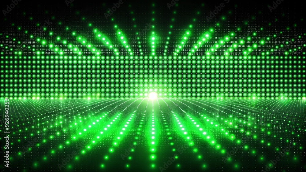 Naklejka premium Abstract black background illuminated by green LEDs, technology, futuristic, digital, glowing, neon, vibrant, dark, abstract