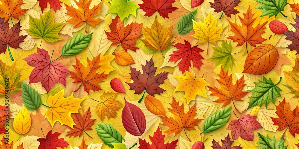 Fototapeta premium Seamless pattern of colorful autumn leaves, fall, foliage, seasonal, nature, background, vibrant, texture, design