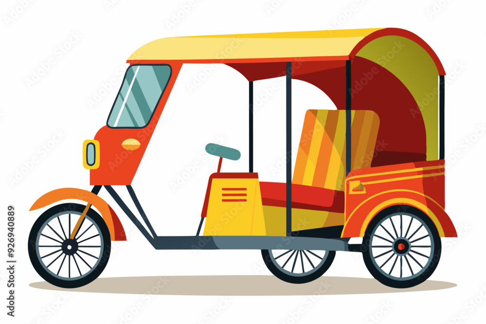 Red and Yellow Three-Wheeled Motorized Tricycle with Canopy Red and Yellow Three-Wheeled Motorized Tricycle with Canopy