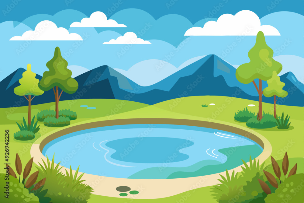 Serene Mountain Landscape with a Circular Pond Serene Mountain Landscape with a Circular Pond