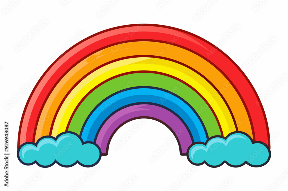A Colorful Rainbow Arcing Through Two Fluffy Clouds A Colorful Rainbow Arcing Through Two Fluffy Clouds