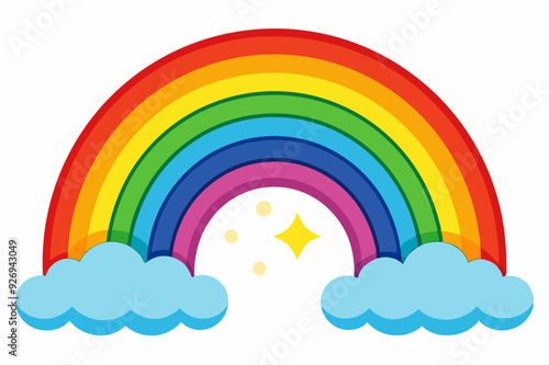 A Colorful Rainbow Arcing Over Two Fluffy Clouds with a Shining Star