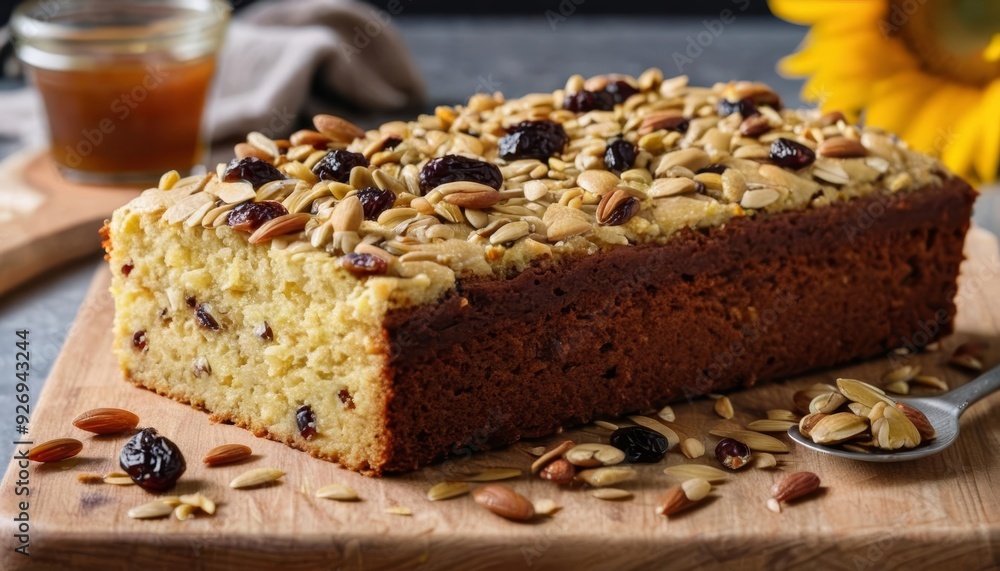 Deliciously baked nuttopped loaf ready to be savored Deliciously baked nuttopped loaf ready to be savored