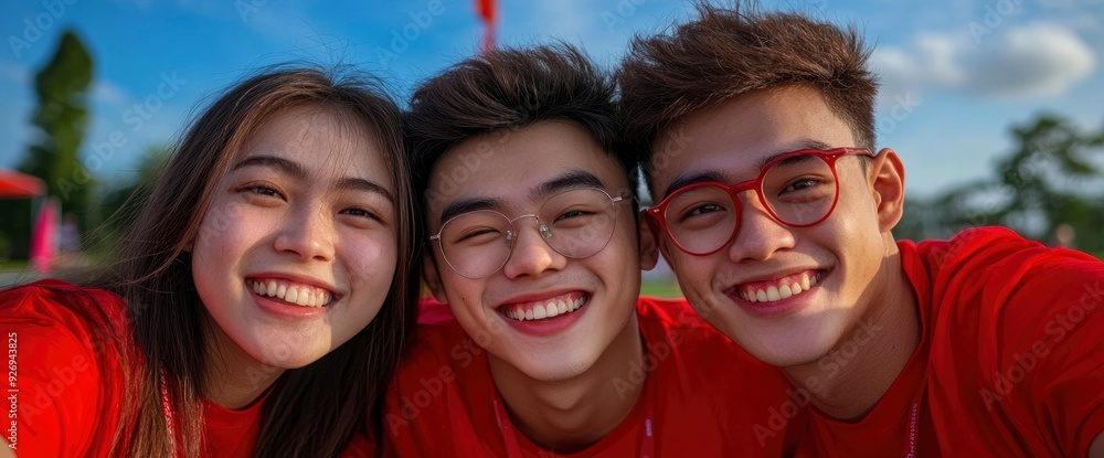 Fototapeta premium South East Asian Students, Smiling Confidently At The Camera, The Future In Their Hands