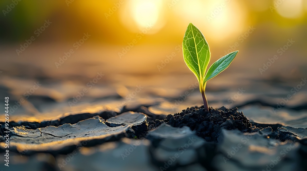 A resilient green plant growing from dry, cracked soil, symbolizing hope and renewal in a harsh environment. A resilient green plant growing from dry, cracked soil, symbolizing hope and renewal in a harsh environment.