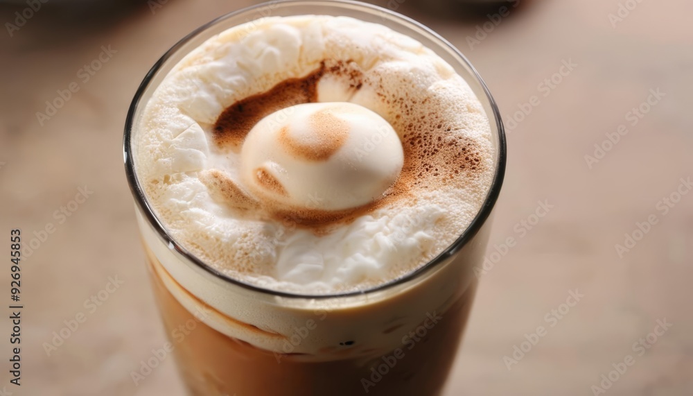 Deliciously frothy coffee drink with a touch of cream and a sprinkle of cinnamon Deliciously frothy coffee drink with a touch of cream and a sprinkle of cinnamon