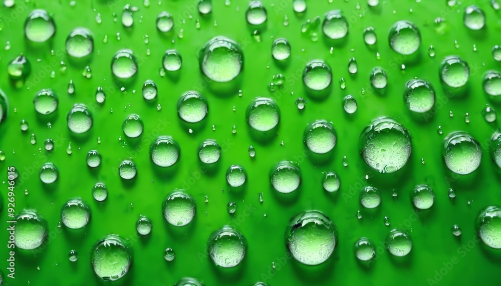 Raindrops on a vibrant green surface Raindrops on a vibrant green surface