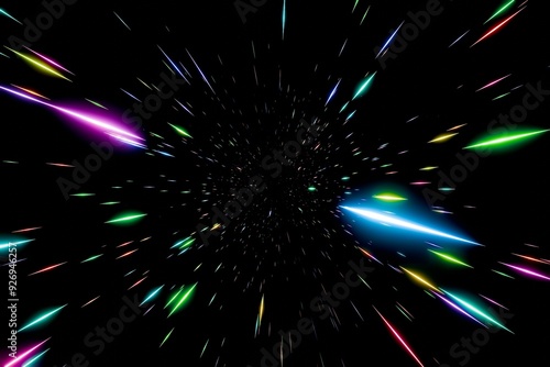 放射状に流れるカラフルな光線の3Dイラスト