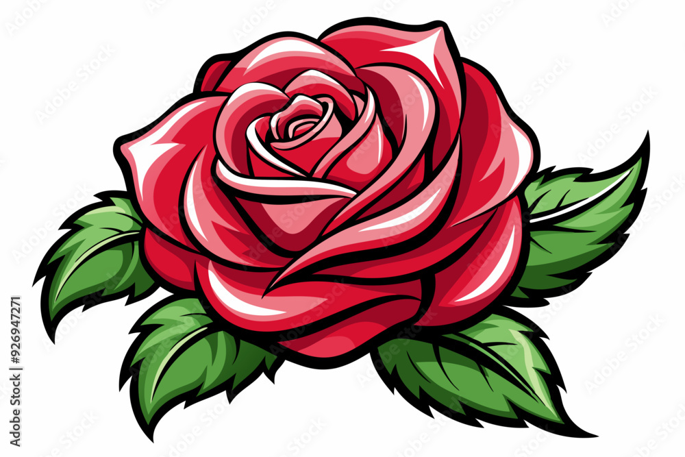 Single Red Rose with Green Leaves Single Red Rose with Green Leaves