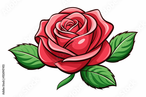 A Single Red Rose with Green Leaves