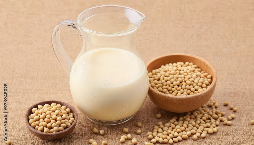 Nutritious breakfast setup with milk and oats Nutritious breakfast setup with milk and oats