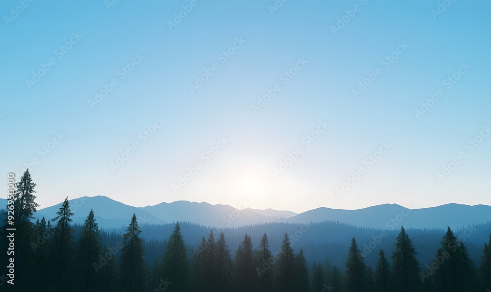 Obraz premium The blue sky, Below is a continuous mountain range, Generative AI