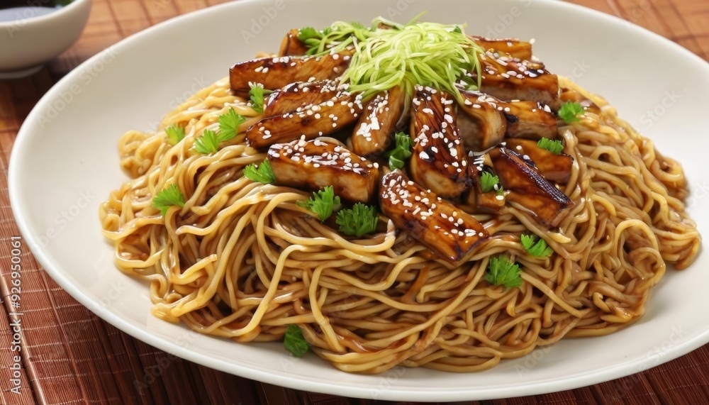 Delicious Asianinspired noodle dish with stirfried vegetables and tofu Delicious Asianinspired noodle dish with stirfried vegetables and tofu