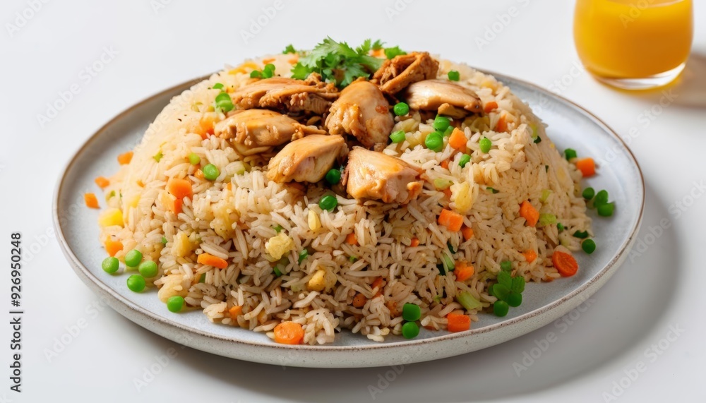 Deliciously balanced meal with chicken rice and vegetables Deliciously balanced meal with chicken rice and vegetables