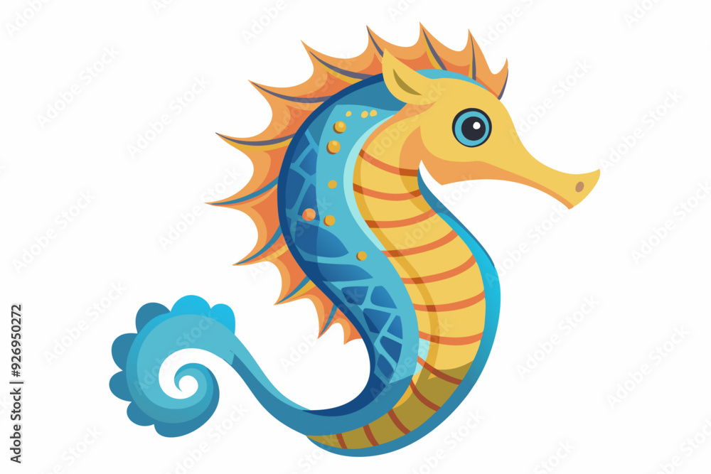 Fototapeta premium Cartoon Seahorse with Blue and Yellow Stripes