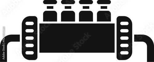 Simple icon of an industrial pipeline system connecting five tanks, ideal for concepts related to manufacturing, energy, and resource management