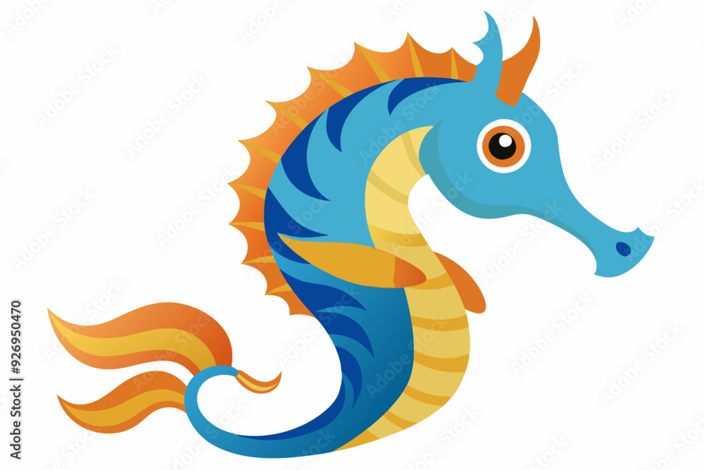 Fototapeta premium Cartoon Seahorse with Orange and Blue Color Scheme