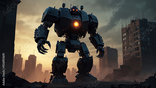illustration of a black giant monster robot made of iron