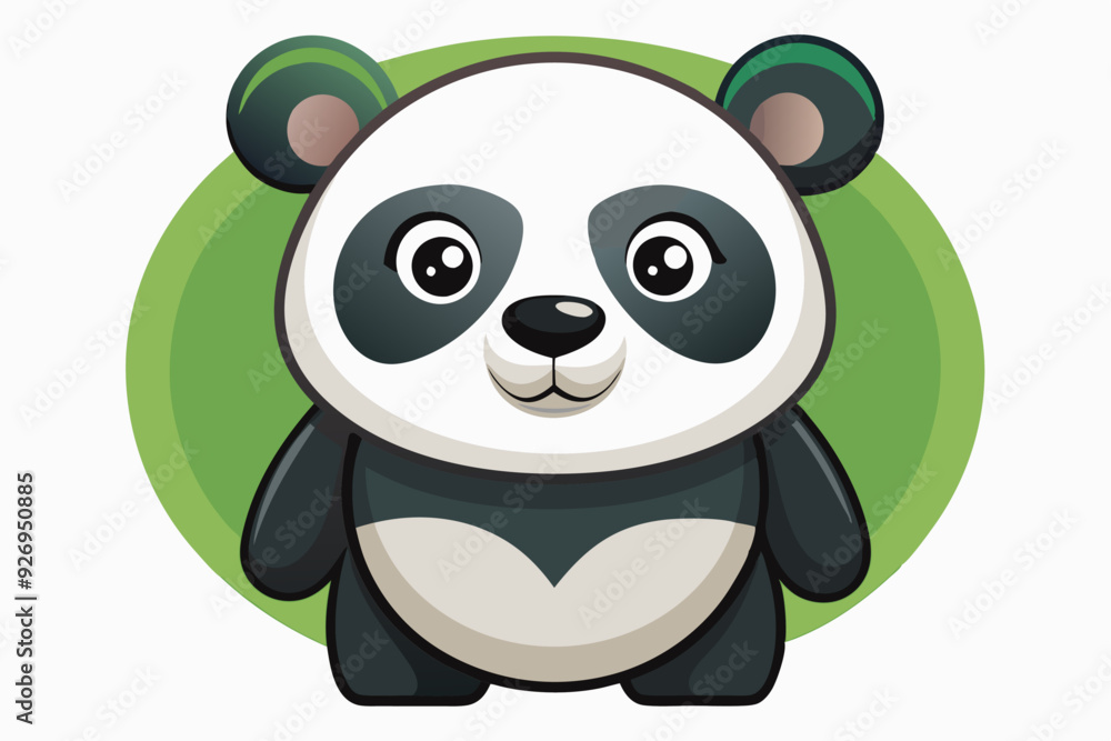 Fototapeta premium Cartoon Panda Bear with Green Ears in a Circular Green Frame
