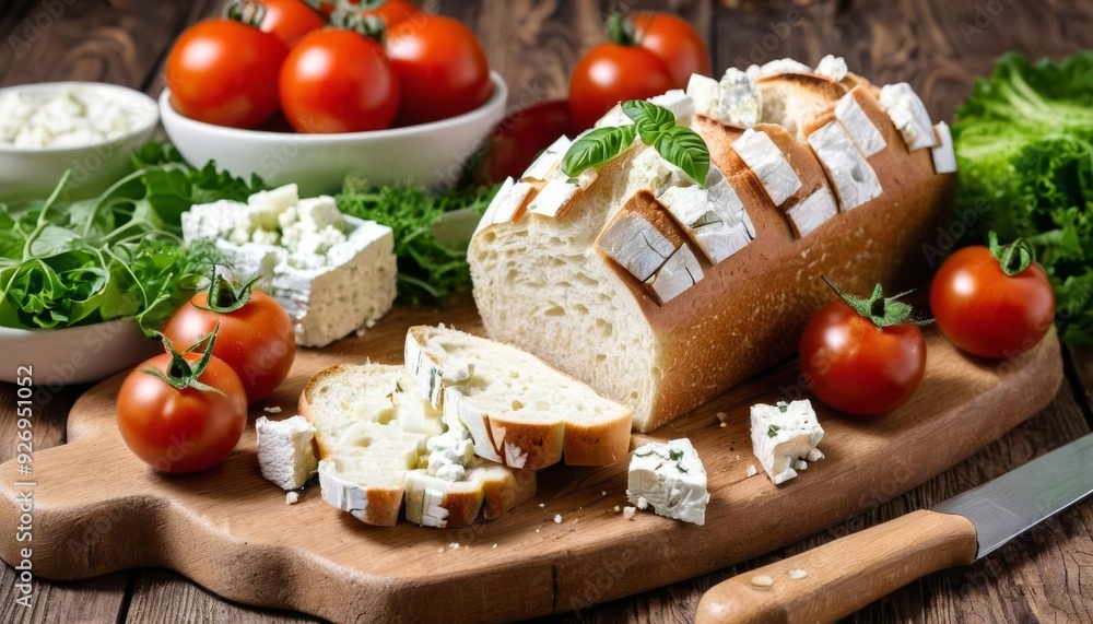 Freshly sliced bread and cheese ready to be enjoyed Freshly sliced bread and cheese ready to be enjoyed