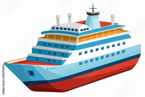 Cartoon Illustration of a Cruise Ship with Red, Blue, and White Colors