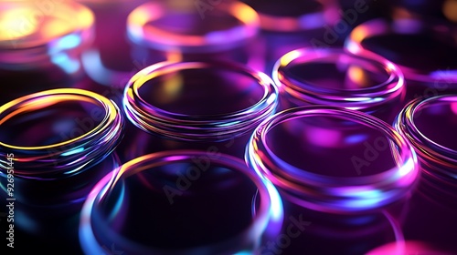 Abstract neon circles with a colorful glowing texture.