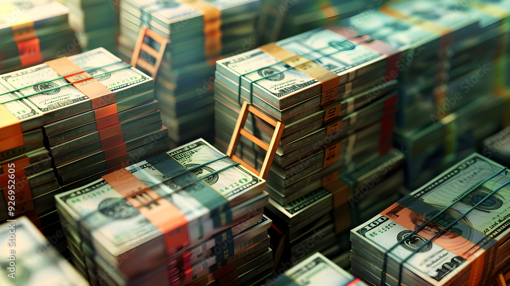 3D Render of Stylized Currency Stacks with Ladder Leading Upward 3D Render of Stylized Currency Stacks with Ladder Leading Upward