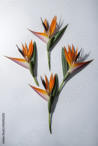 Strelitzia Flower on White Background, Pattern, Wallpaper, Cover and Screen for Smartphone, Cell Phone, Computer, Laptop, 9:16 and 16:9 Format