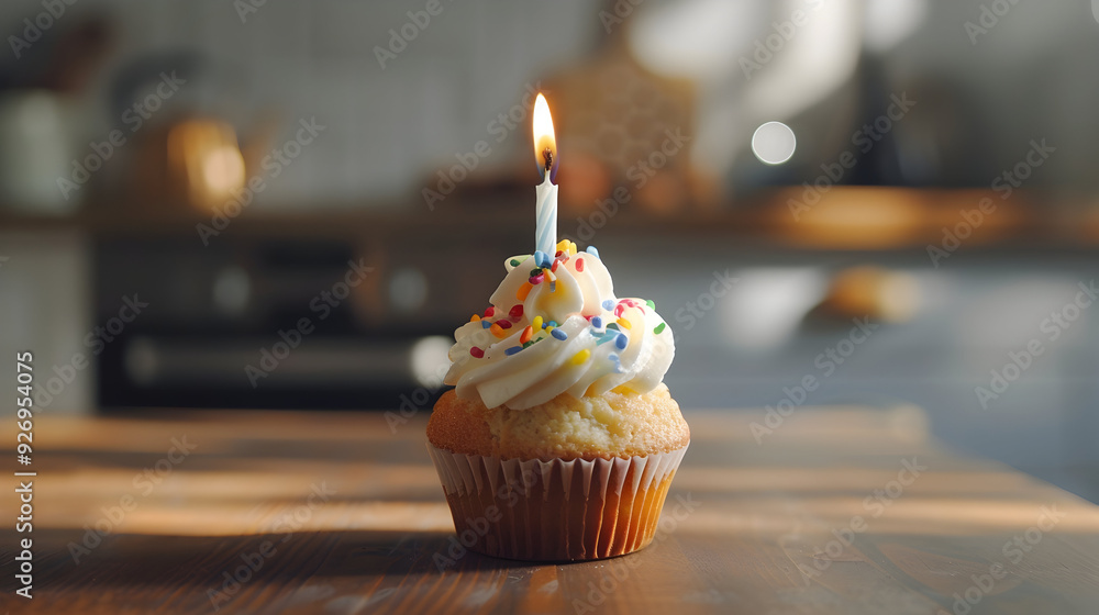 Birthday cupcake decorated with a candle Birthday cupcake decorated with a candle