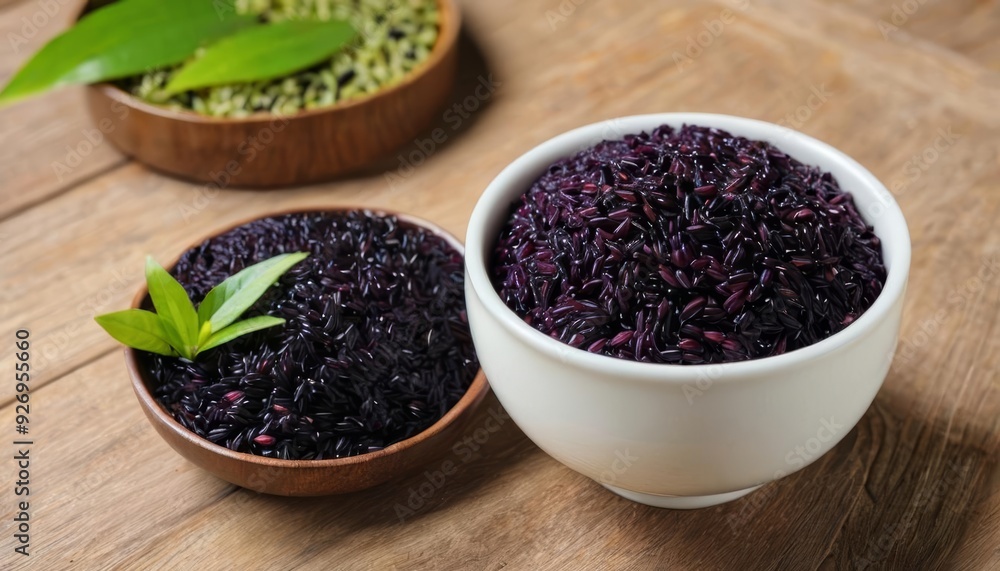 Natural beauty in a bowl Black rice and green herbs Natural beauty in a bowl Black rice and green herbs