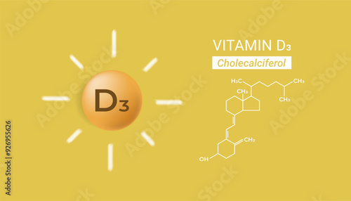 A tablet with the inscription Vitamin D3 and structure chemical formula.