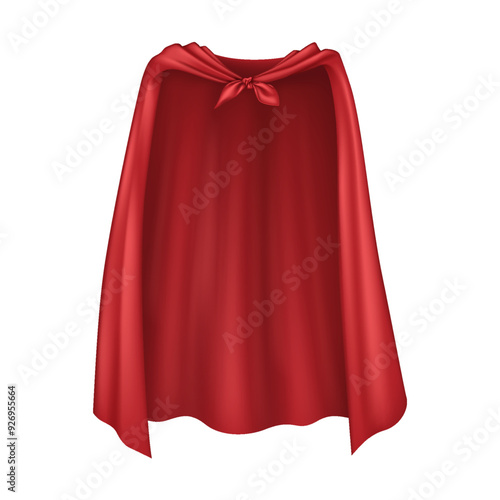Scarlet hero cape hanging on shoulders realistic vector illustration. Children costume party accessory 3d object on white background