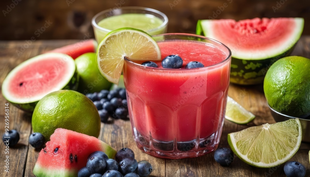 Refreshing summer smoothie with watermelon blueberries and lime Refreshing summer smoothie with watermelon blueberries and lime