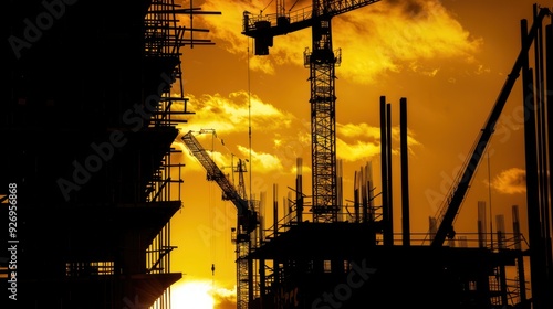 Silhouettes of Construction at Sunset photo